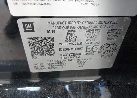 2019 Chevrolet Silverado 1500 Custom Trail Boss from USA, damaged, VIN 1GCRYCEF0KZ235480